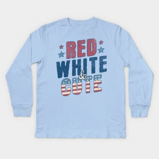 Red White and Cute - Funny USA 4th of July Retro Vintage Kids Long Sleeve T-Shirt